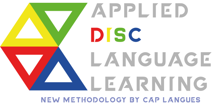 Logo of Applied Disc Language Learning featuring four interlocking triangles in red, yellow, green, and blue, with the text 